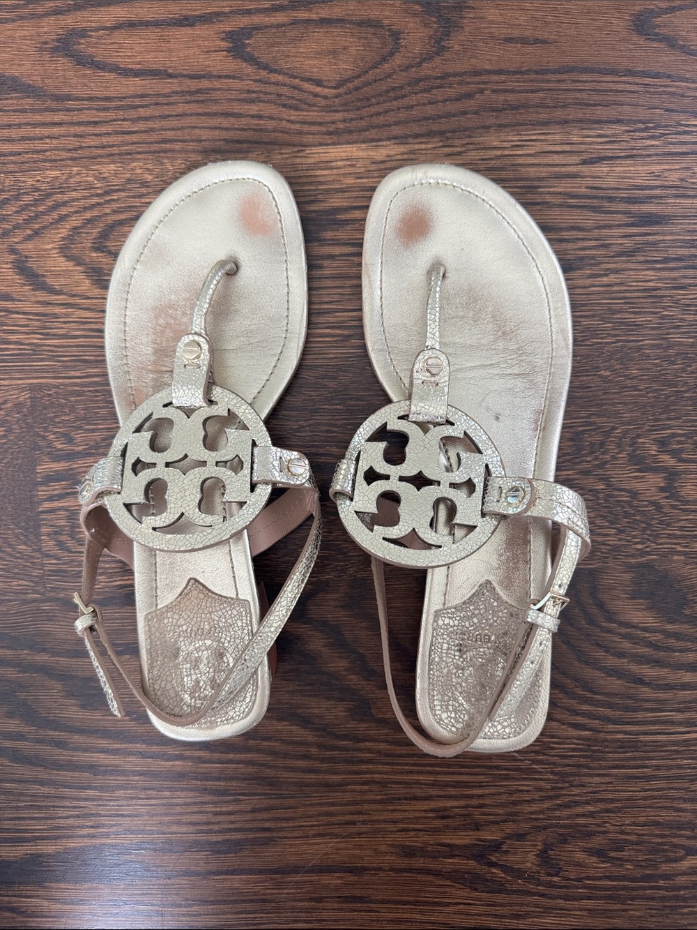 Tory Burch Metallic Gold Logo Thong Sandals